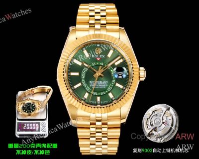AR+ Factory Weighted Version Rolex SKY-DWELLER Green Face Yellow Gold Watch 42mm